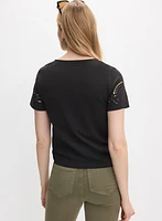 Cut-Out Embroidered T-Shirt