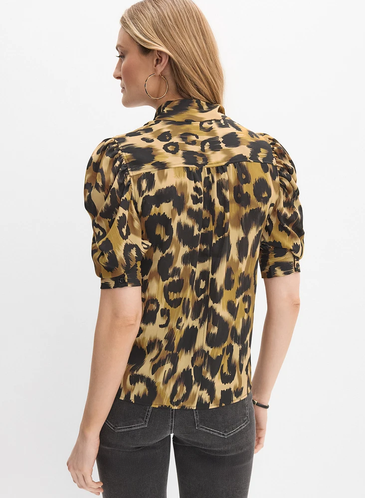 Leopard Puff Sleeve Blouse