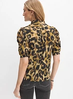 Leopard Puff Sleeve Blouse