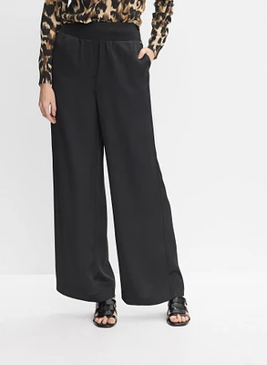 Ribbed Waist Wide-Leg Pants