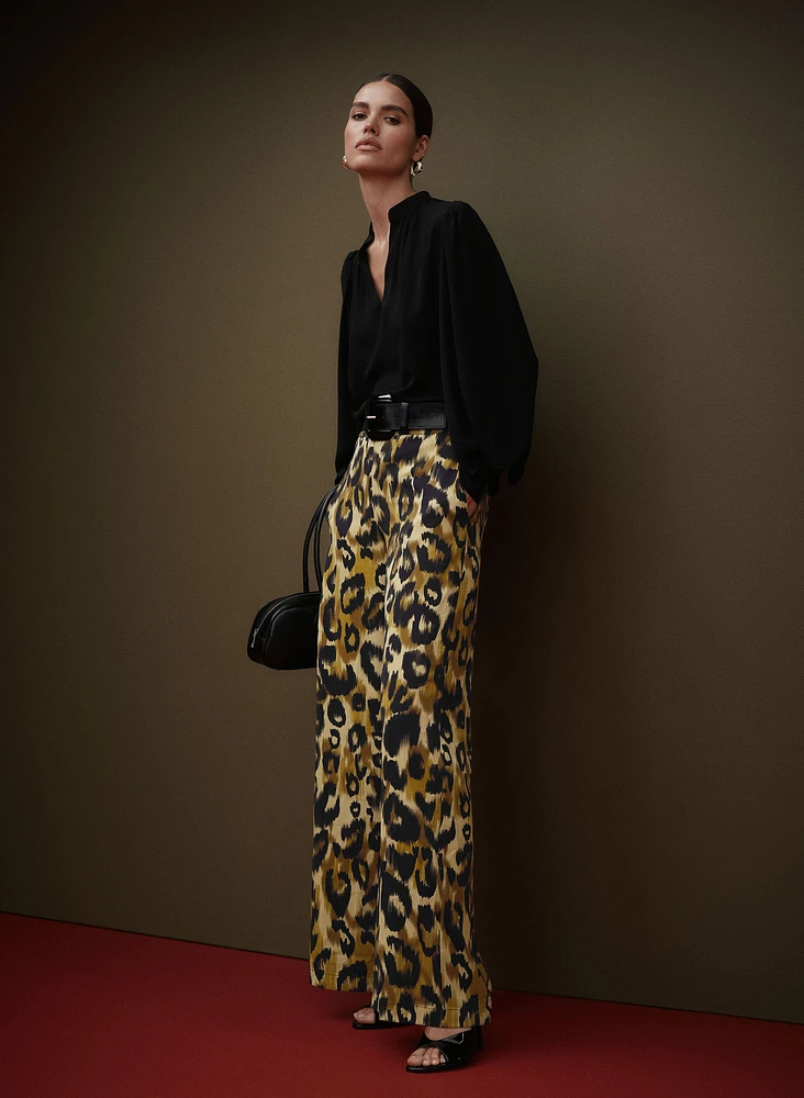 Leopard Print Wide-Leg Pants