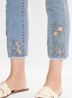 Capri en denim à broderies florales