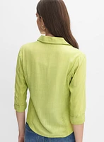 Linen-Blend Crosshatch Detail Blouse