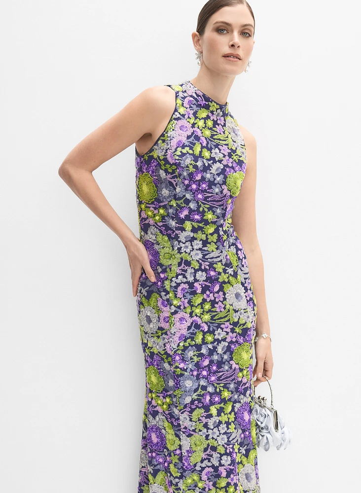 Robe à motif floral paillettes