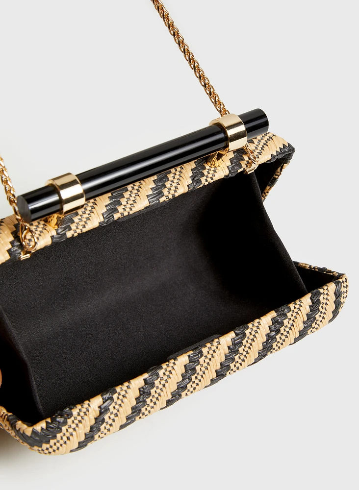 Pochette en paille à motif rayé