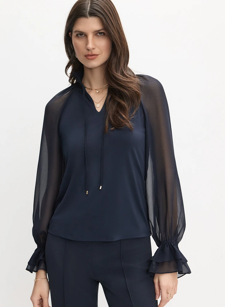 Smocked High Neck Blouse