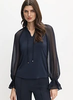 Smocked High Neck Blouse
