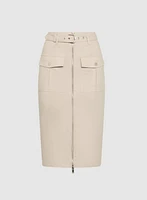 Zip Front Stretch Linen Skirt