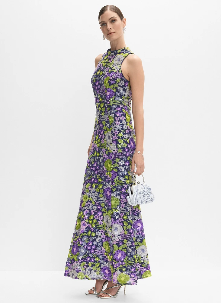 Robe à motif floral paillettes
