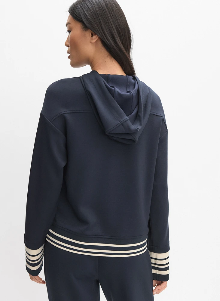 Striped Trim Hooded Sweatshirt