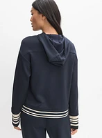 Striped Trim Hooded Sweatshirt