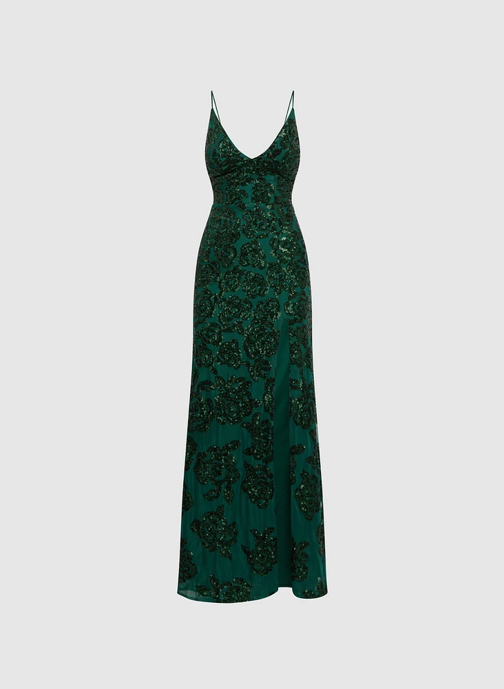 Robe à motif de roses paillettes