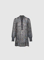 Abstract Print Notch Collar Blouse