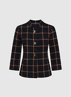 Plaid Raised Neck Cardigan