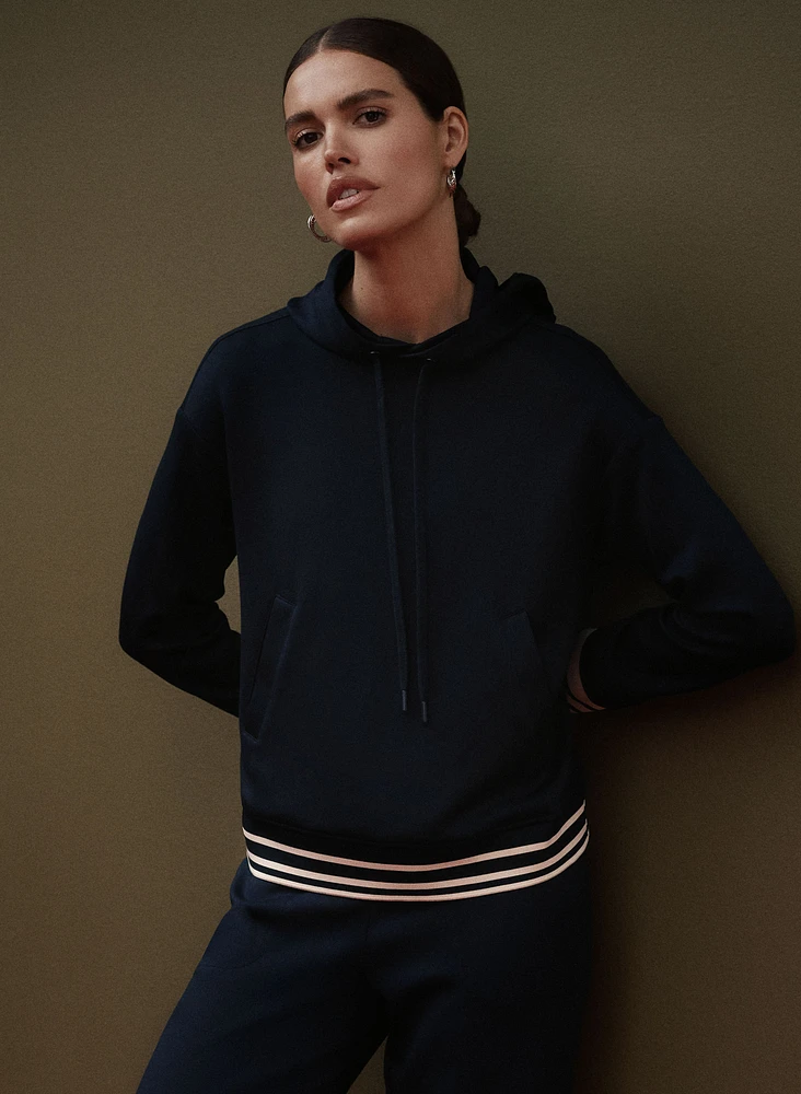 Striped Trim Hooded Sweatshirt