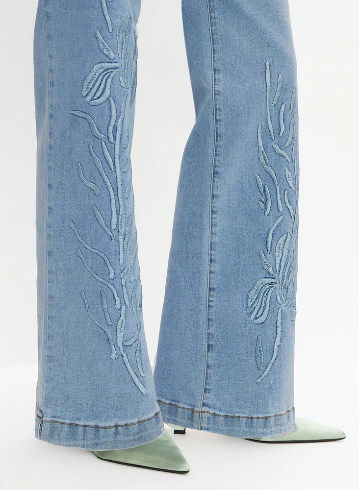 Embroidered Wide-Leg Jeans
