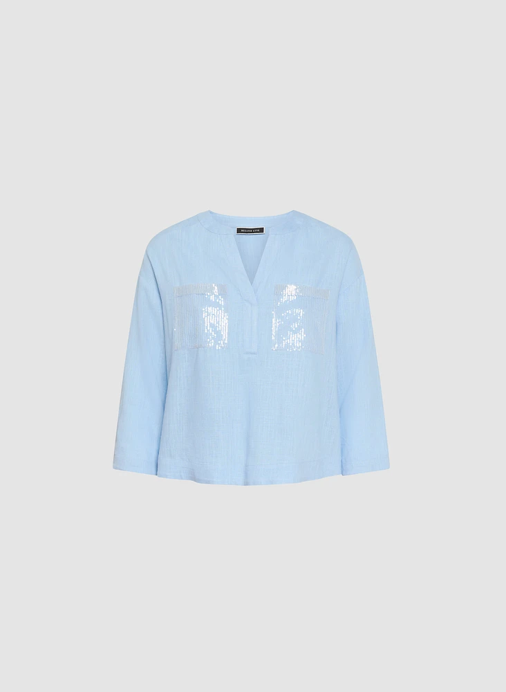 Blouse en lin avec poches à paillettes