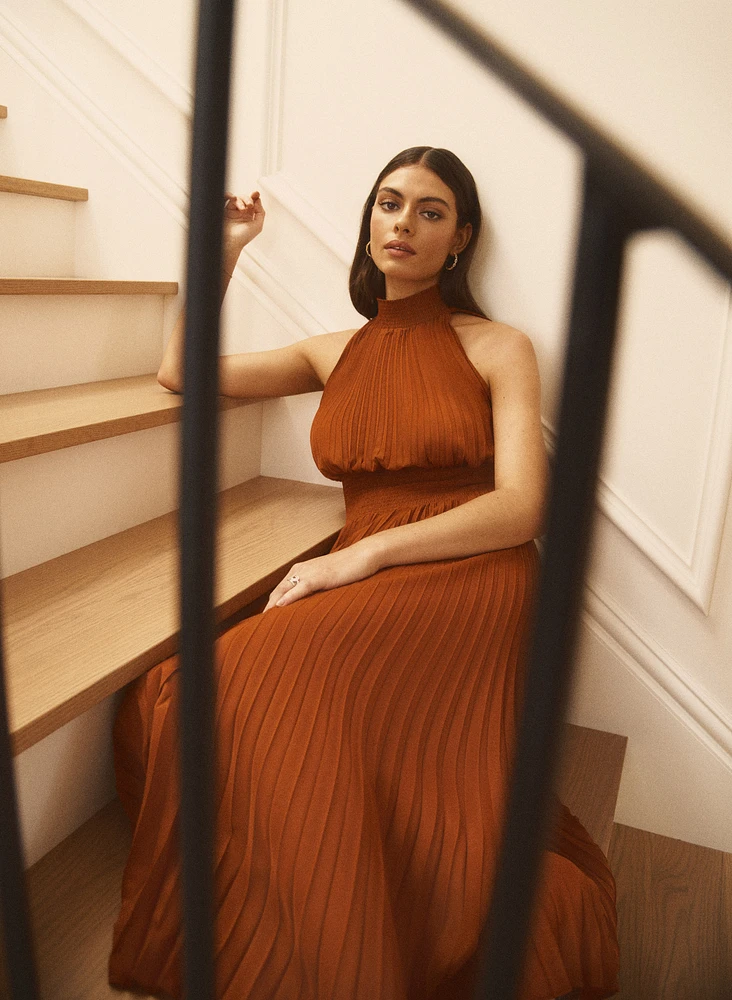 Plissé Satin Dress