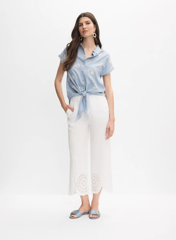 Embroidered Button-Down Blouse