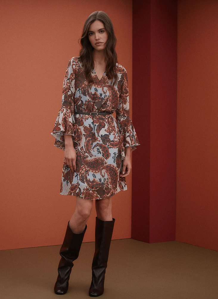 Belted Paisley Dress