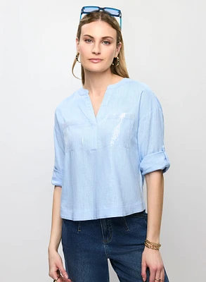 Blouse en lin avec poches à paillettes