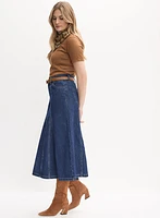 Jupe midi en denim à ceinture