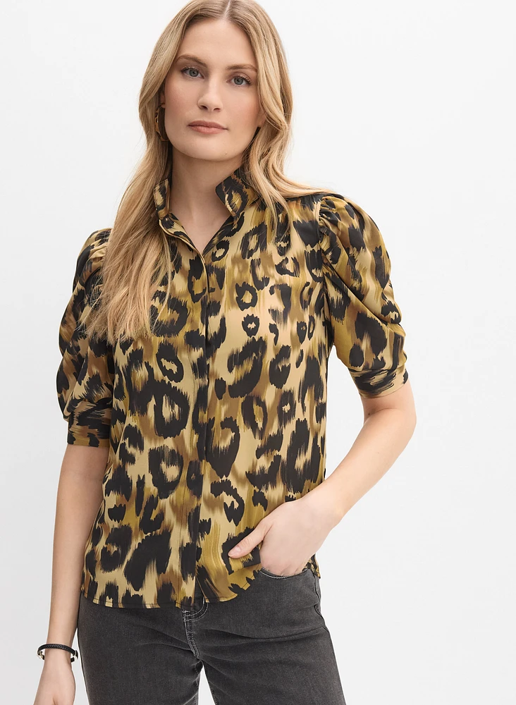 Leopard Puff Sleeve Blouse