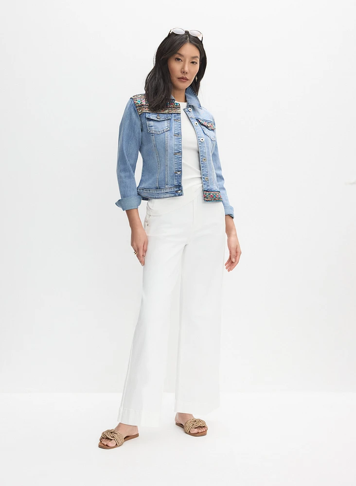 Veste en denim à broderies appliquées