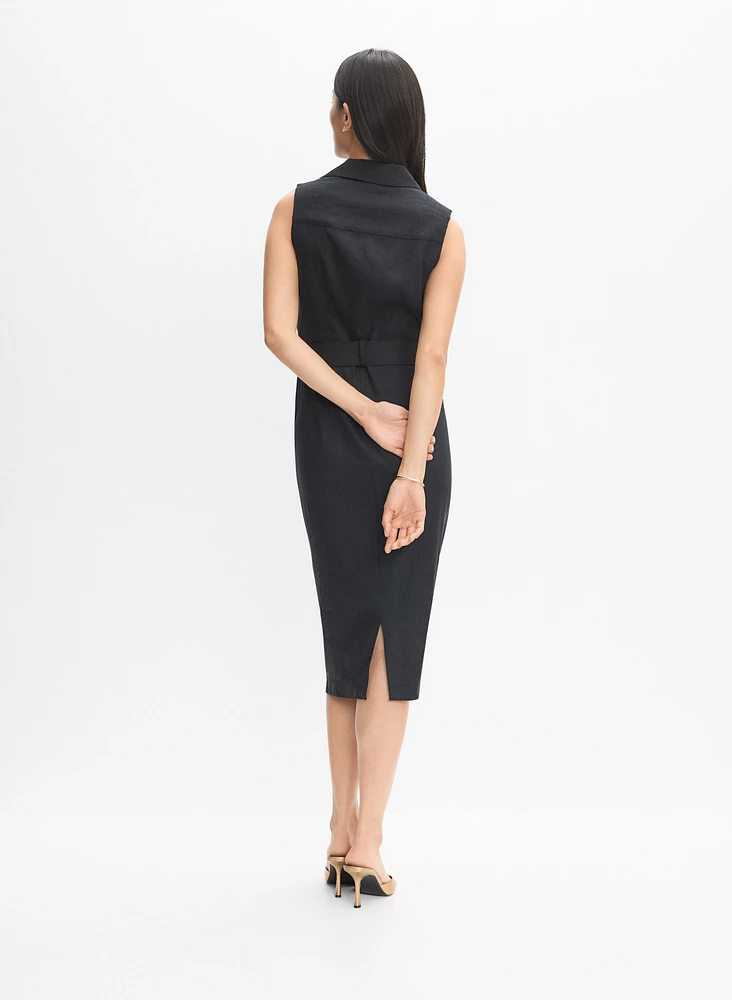 Belted Stretch-Linen Dress
