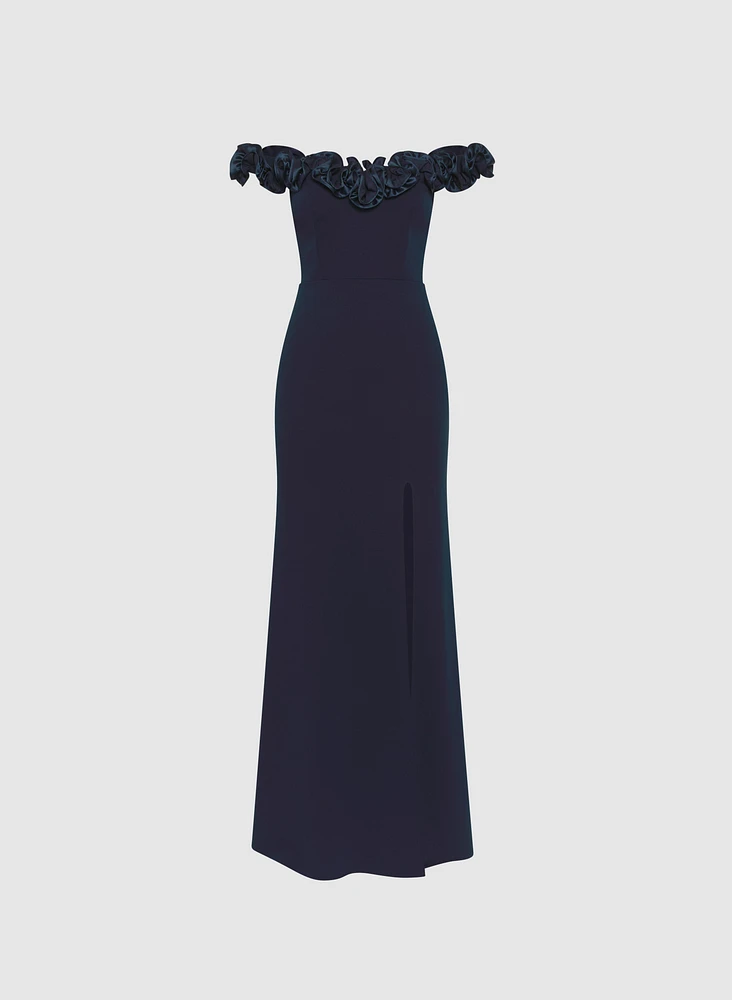 Satin Rosette Appliqué Dress