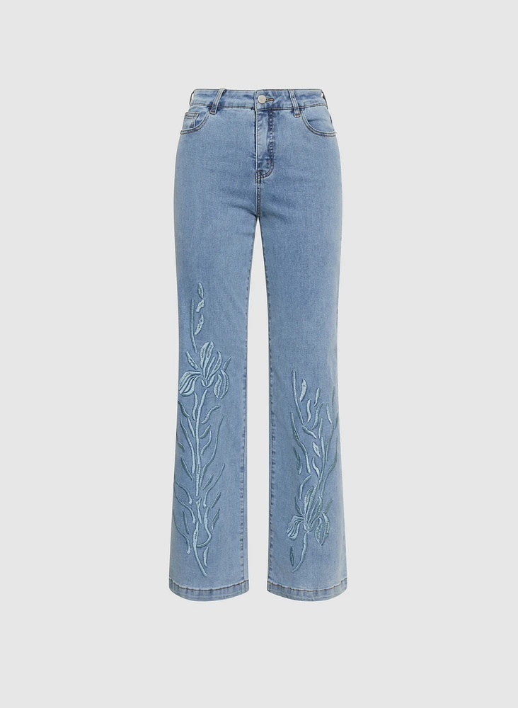 Embroidered Wide-Leg Jeans