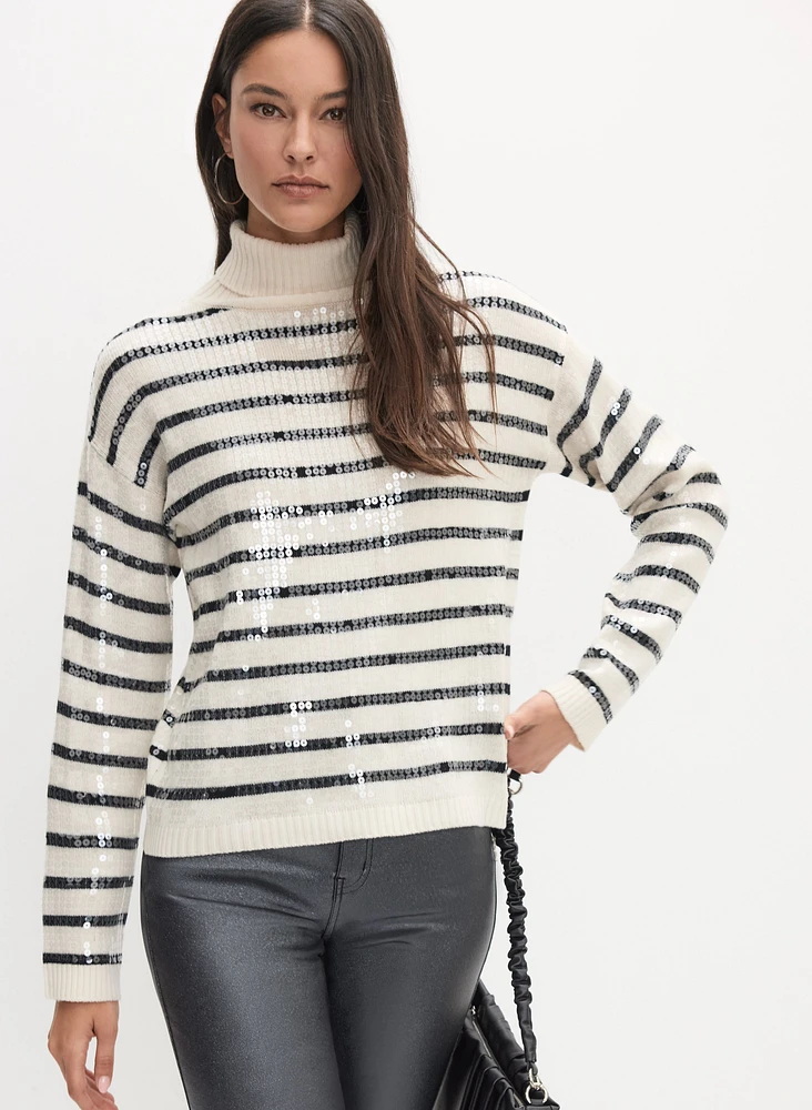 Striped Sequin Front Sweater