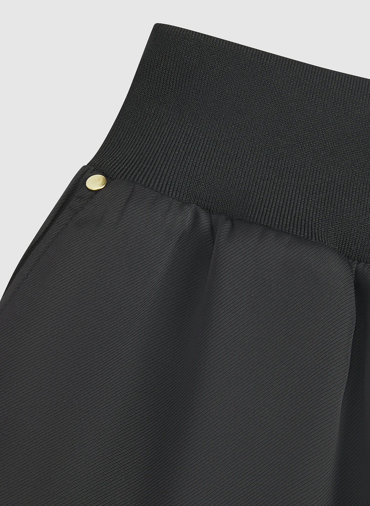 Ribbed Waist Wide-Leg Pants