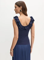 Ruffled Sleeveless Scoop Neck Top