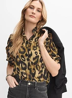 Leopard Puff Sleeve Blouse