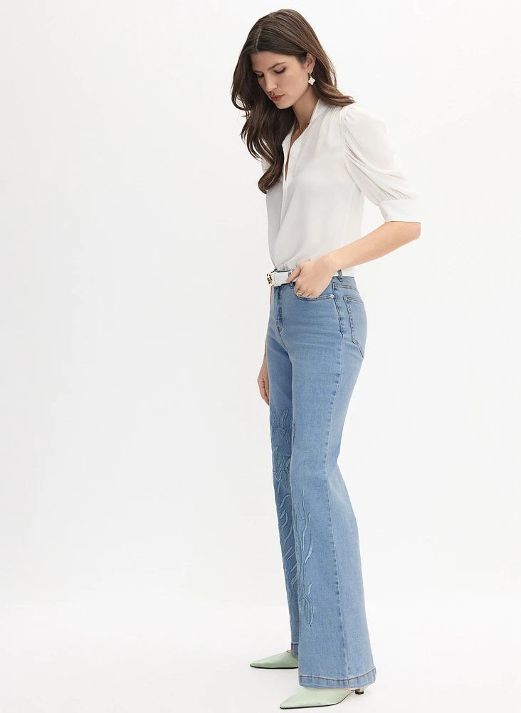 Embroidered Wide-Leg Jeans