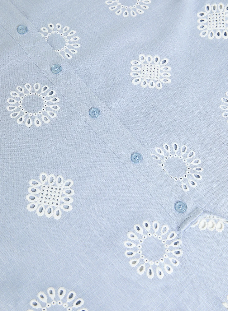 Embroidered Button-Down Blouse