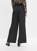 Ribbed Waist Wide-Leg Pants