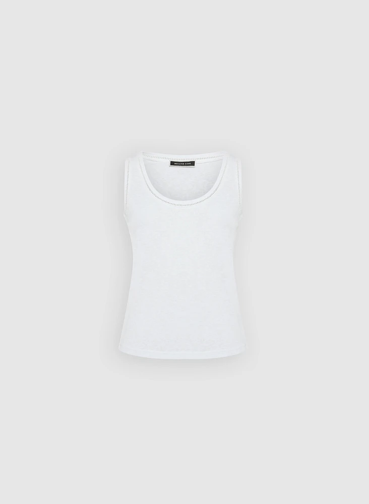 Embroidered Linen-Blend Tank Top