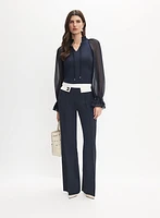 Smocked High Neck Blouse