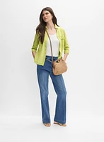 Linen-Blend Crosshatch Detail Blouse