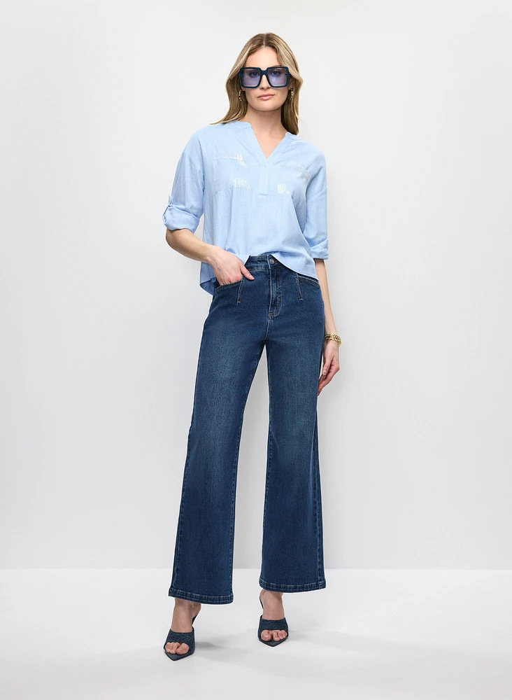 Blouse en lin avec poches à paillettes