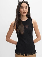 Pull sans manches à franges