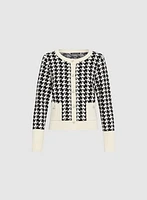 Contrast Houndstooth Print Cardigan