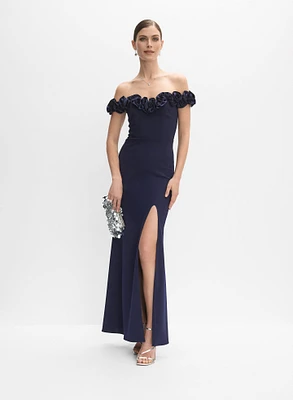 Satin Rosette Appliqué Dress