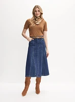 Jupe midi en denim à ceinture