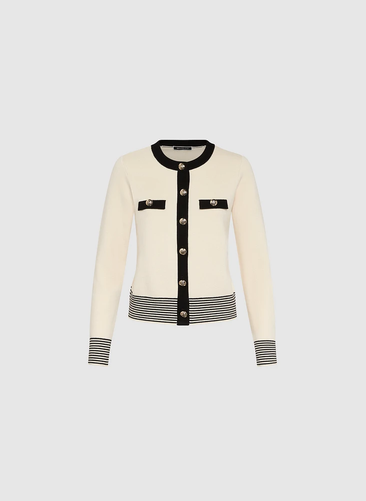 Striped Hem Button-Up Cardigan