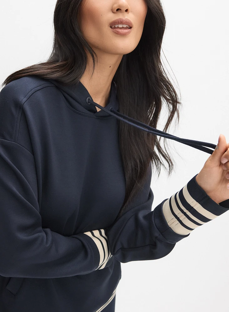 Striped Trim Hooded Sweatshirt
