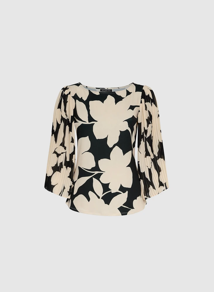 Floral Pleat Sleeve Top
