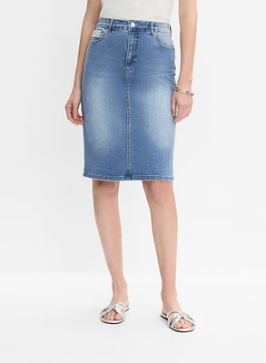 Embellished Denim Pencil Skirt
